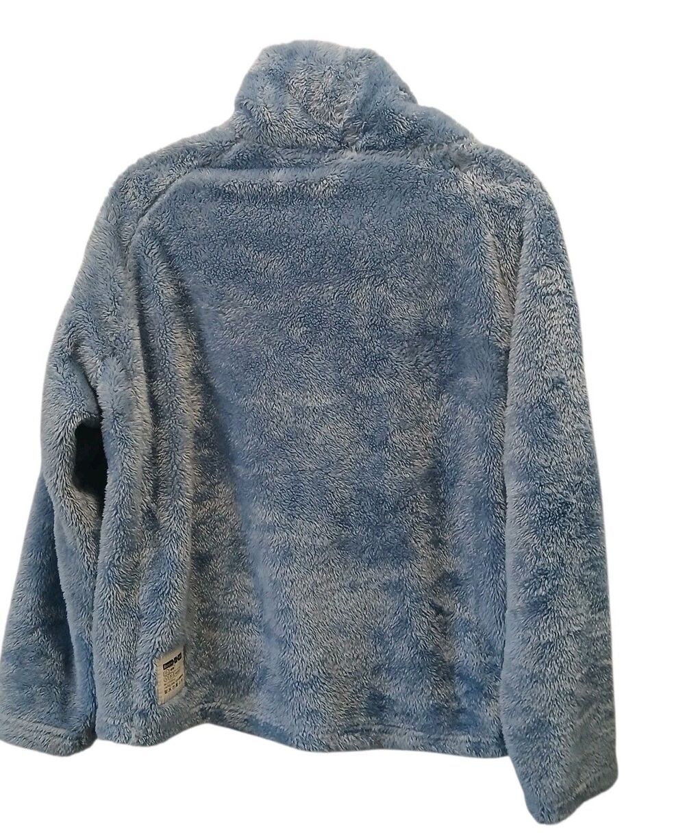 Fuzzy Periwinkle Blue Teddy Fleece Cowl Neck Pullover Peach Patch Pocket Medium - Picture 6 of 9